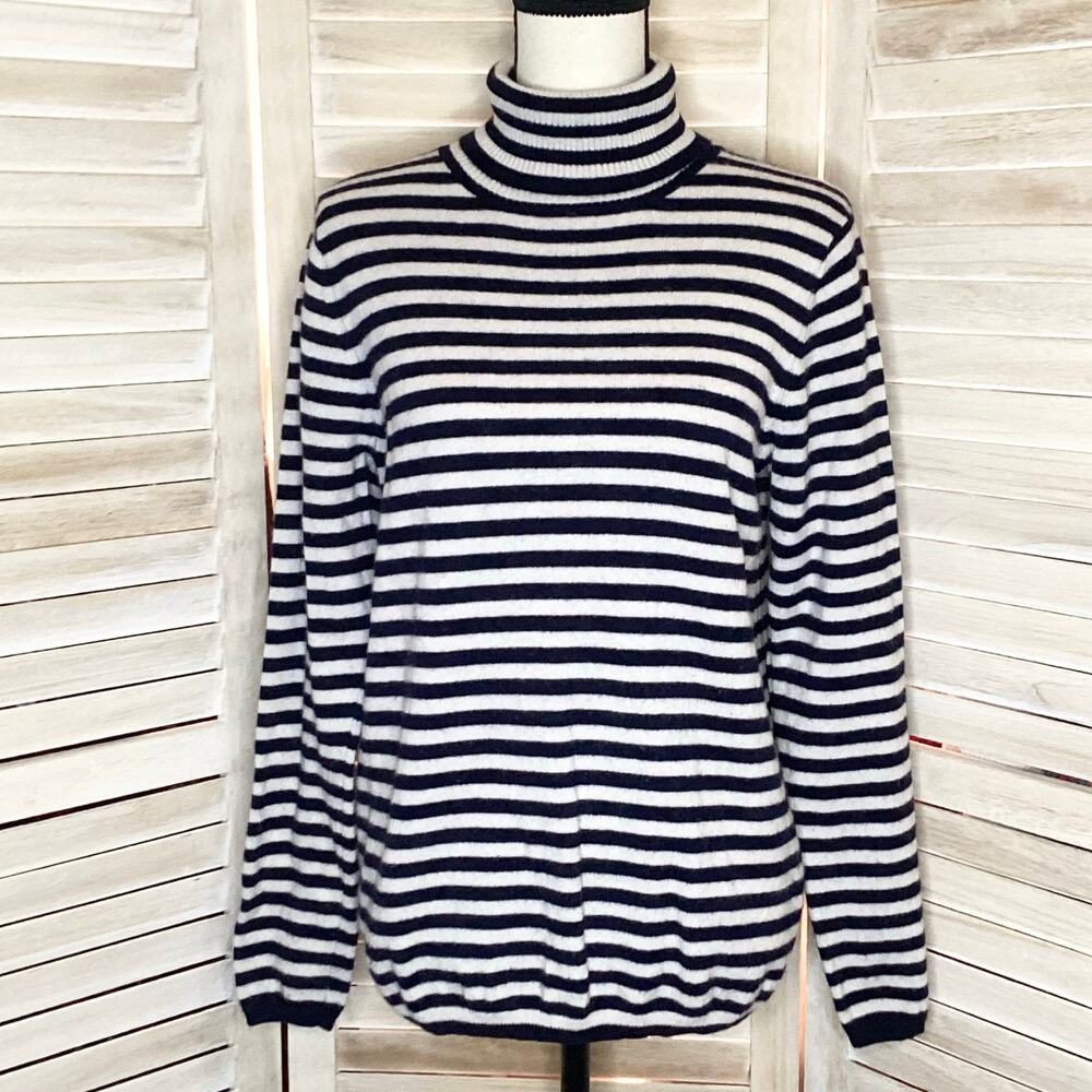 The Mercer N.Y. Black Ivory Striped 100% Cashmere Turtleneck Sweater 38 M